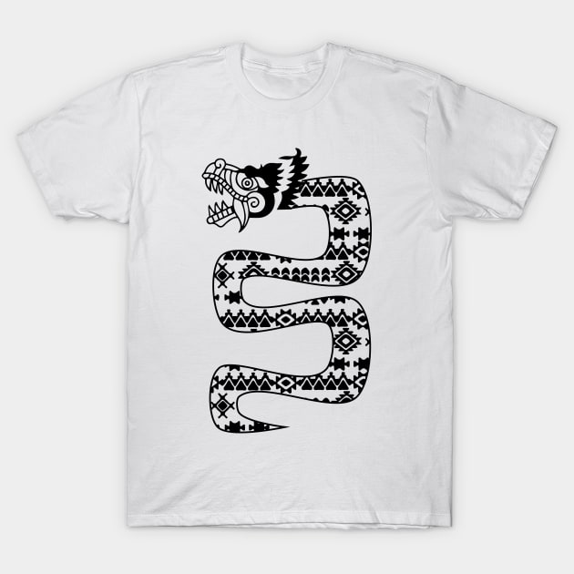 Aztec pattern snake dragon black T-Shirt by JDP Designs
